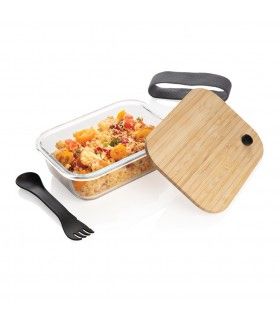BOîTE REPAS EN VERRE AVEC COUVERCLE EN BAMBOU | ref : P269.560