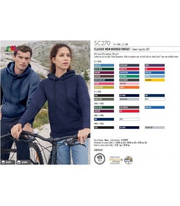 SWEAT HOMME CAPUCHE ET POCHE 280G | ref :  SC270