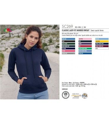 SWEAT FEMME CAPUCHE ET POCHE 280G | ref :  SC269