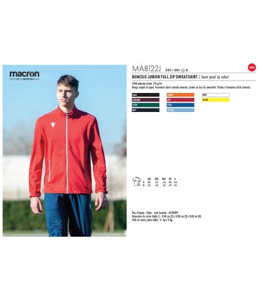 NEMESIS JUNIOR FULL ZIP SWEATSHIRT "MACRON®" - MA8122J