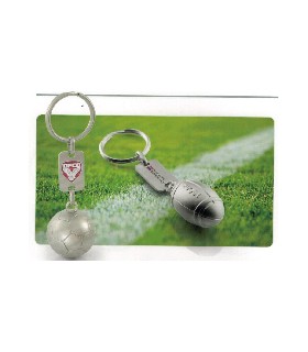 Porte-clés publicitaire ballon de foot ou rugby avec plaque