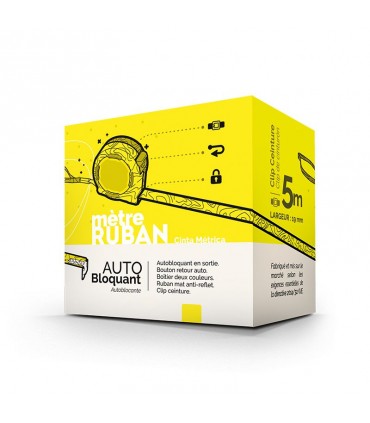 MESURE : METRE RUBAN JAUNE 5 m X 19 mm COQUE PLASTIQUE -  MR514