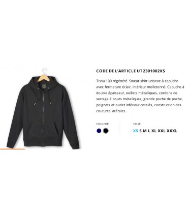 SWEAT-SHIRT UNISEXE 100% TISSU REGENERE COTON - UT23010