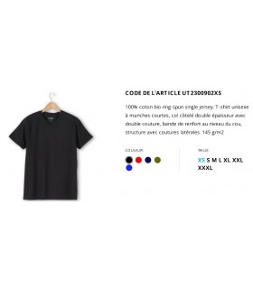 T-SHIRT UNISEXE 100% COTON BIO - UT23009