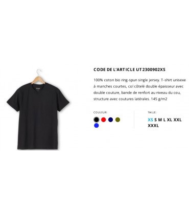 T-SHIRT UNISEXE 100% COTON BIO - UT23009