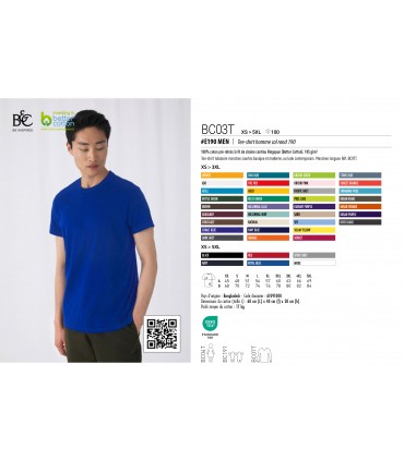 TEE-SHIRT COL ROND ECO-RESPONSABLE 190g/m² - BC03T