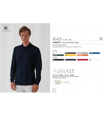 POLO HOMME MANCHES LONGUES ECO-RESPONSABLE - BC425