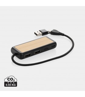 HUB USB A DOUBLE ENTREE EN BAMBOU ET PLASTIQUE RECYCLE - P308.5601