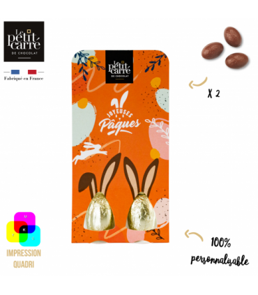 Pochette 2 Oeufs Lait ou noir Praliné personnalisée