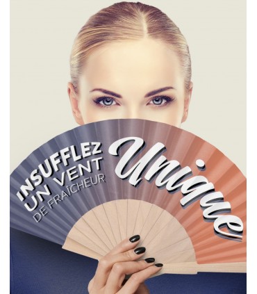 Éventail publicitaire en bambou et tissu personnalisable