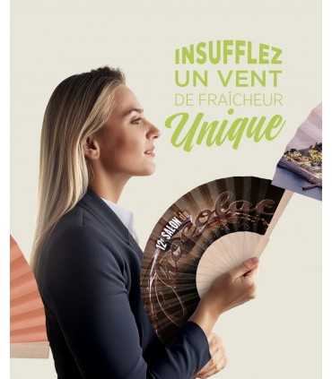 Éventail publicitaire en bambou et tissu personnalisable