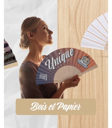 Éventail publicitaire en bambou et tissu personnalisable