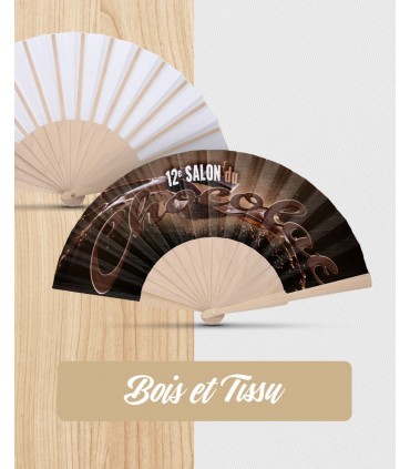 Éventail publicitaire en bambou et tissu personnalisable