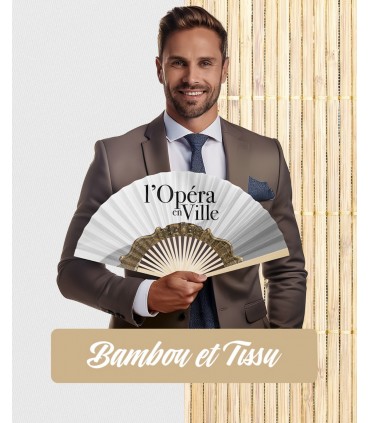 Éventail publicitaire en bambou et tissu personnalisable