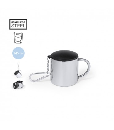 Tasse 145 ml double paroi avec anse, mousqueton et couvercle