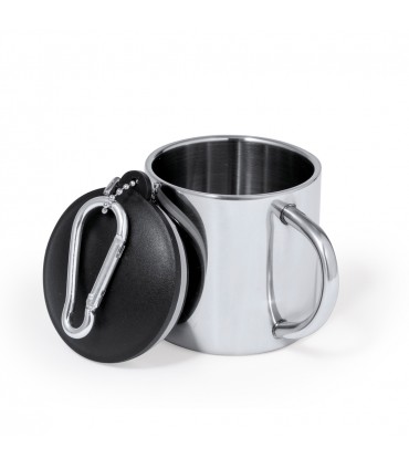 Tasse 145 ml double paroi avec anse, mousqueton et couvercle