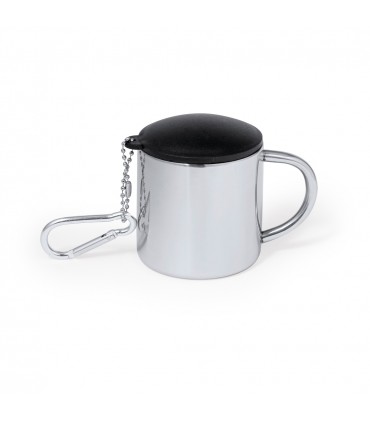 Tasse 145 ml double paroi avec anse, mousqueton et couvercle