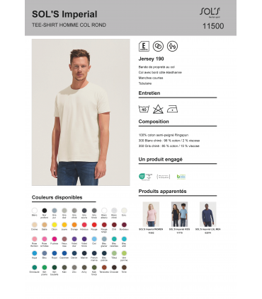 Tee-shirt Impérial 190 unisexe col rond