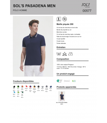 Polo homme col contrasté Pasadena 200