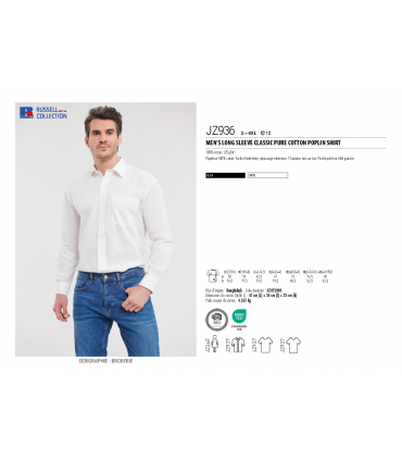Chemise homme popeline 100% coton