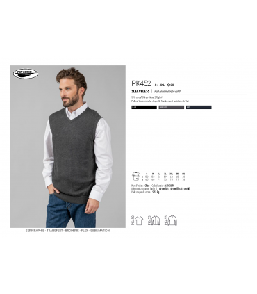 Pull fin sans manche col V