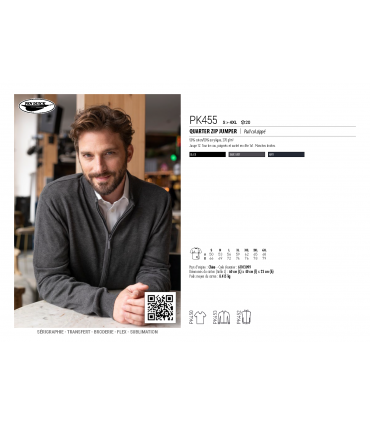 Pull fin col zippé homme