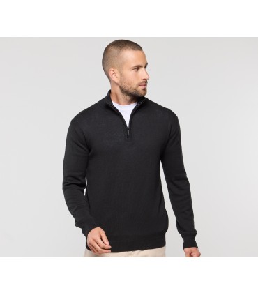 Pull fin col zippé homme