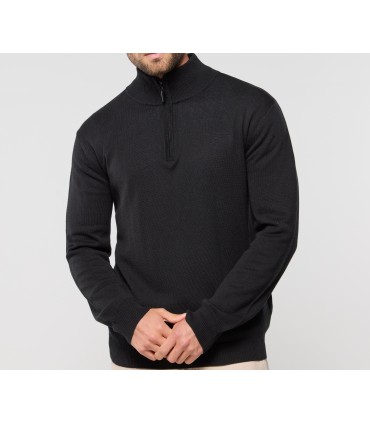 Pull fin col zippé homme