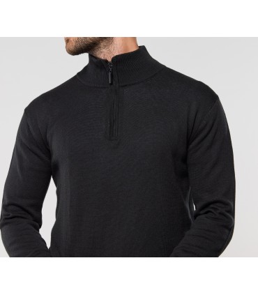 Pull fin col zippé homme
