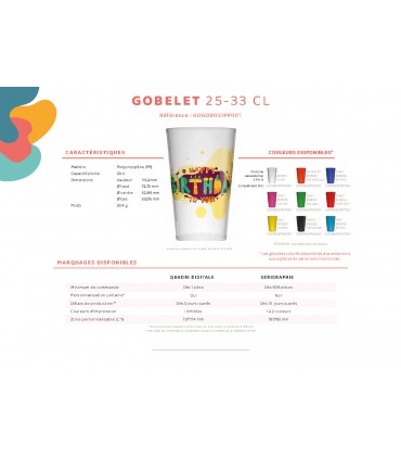 Gobelet plastique Francais réutilisable 30 cl personnalisable en quadri
