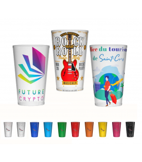 Gobelet plastique Francais réutilisable 30 cl personnalisable en quadri