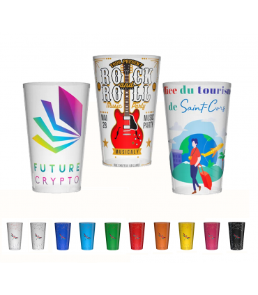 Gobelet plastique Francais réutilisable 30 cl personnalisable en quadri