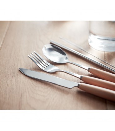 Set de couverts réutilisables inox et bois avec pochette personnalisable
