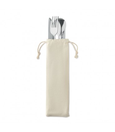 Set de couverts réutilisables inox et bois avec pochette personnalisable