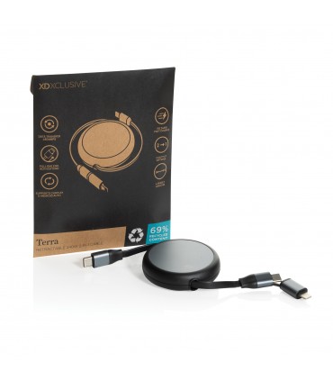 Câble rétractable personnalisable Terra 240W 2-en-1 en aluminium recyclé RCS