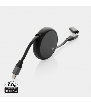 Câble rétractable personnalisable Terra 240W 2-en-1 en aluminium recyclé RCS