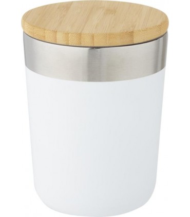 Mug isotherme publicitaire Lagan 330 ml en acier inoxydable avec couvercle bambou