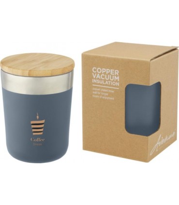 Mug isotherme publicitaire Lagan 330 ml en acier inoxydable avec couvercle bambou