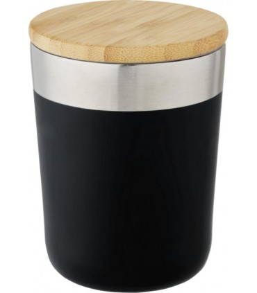 Mug isotherme publicitaire Lagan 330 ml en acier inoxydable avec couvercle bambou