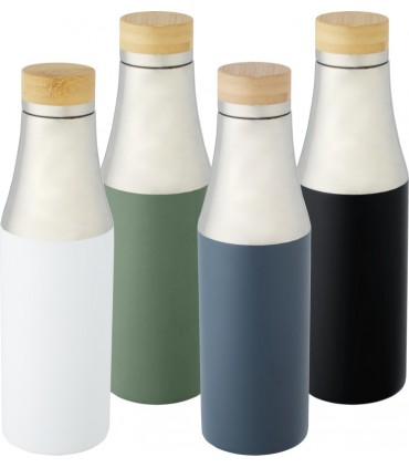 Bouteille isotherme publicitaire HULAN 540 ml en acier inoxydable avec couvercle bambou