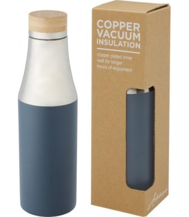 Bouteille isotherme publicitaire HULAN 540 ml en acier inoxydable avec couvercle bambou