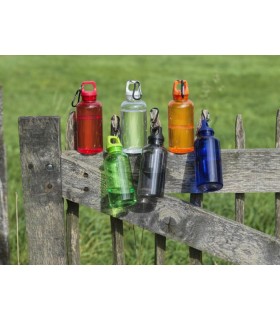 Gourde publicitaire Oregon 400 ml en plastique recyclé certifié RCS avec mousqueton